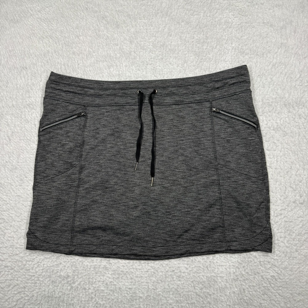 ATHLETA Heathered Black French Terry Pull On Drawstring Skirt Skort Women's XL